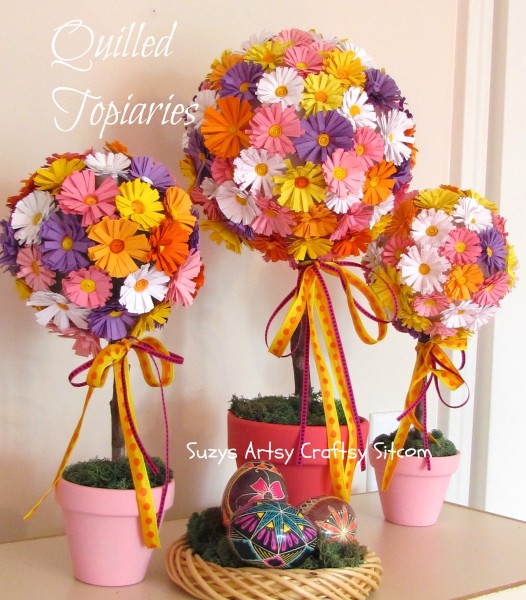  quilled cardstock flower topiaries tutorial