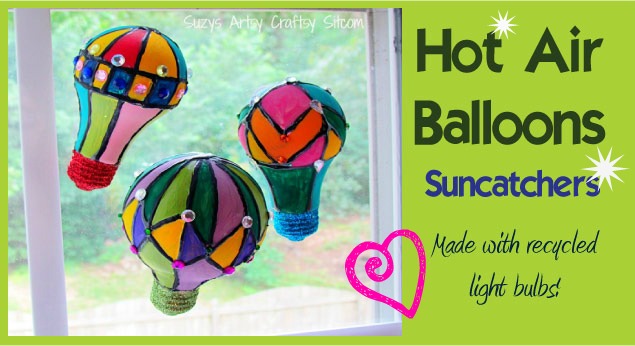 Hot Air Balloon Suncatchers made from recycled light bulbs 