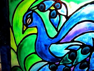 faux stained glass peacock / suzys artsy craftsy sitcom