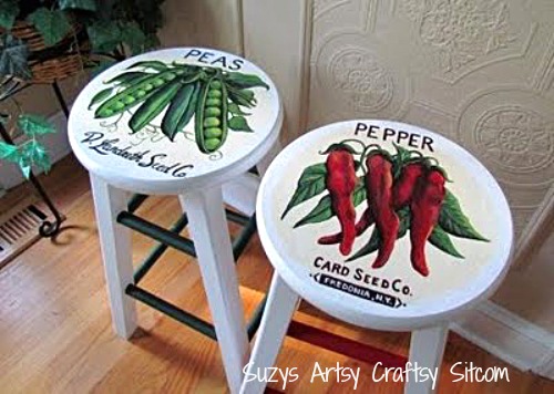 vintage seed packet art stools
