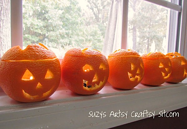 jack o lantern tea light made from oranges