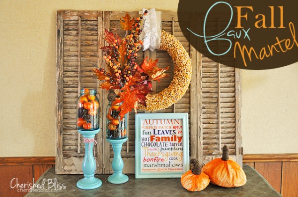 Faux-Fall-Mantel by Cherished Bliss #Fall #diy #holiday