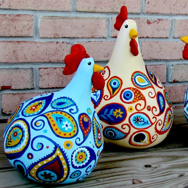 Poulets / Suzys Paisley Artsy craftsy Sitcom # artisanat # peinture # gourde art