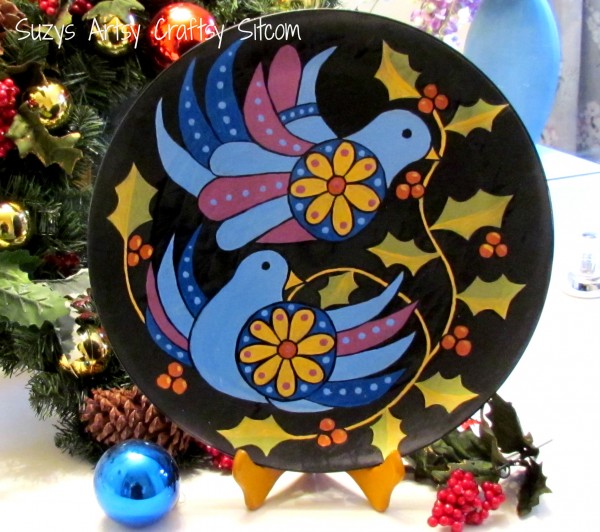 two turtle doves painted plate