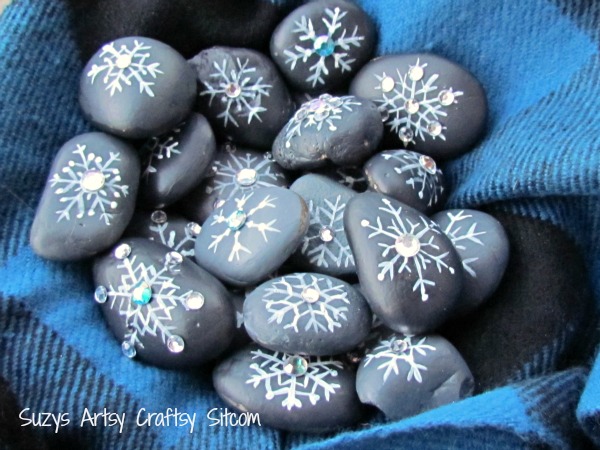 snowflake river rocks with bling
