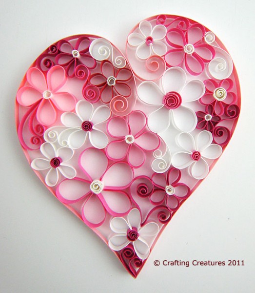 quilled heart and flowers by crafting creatures