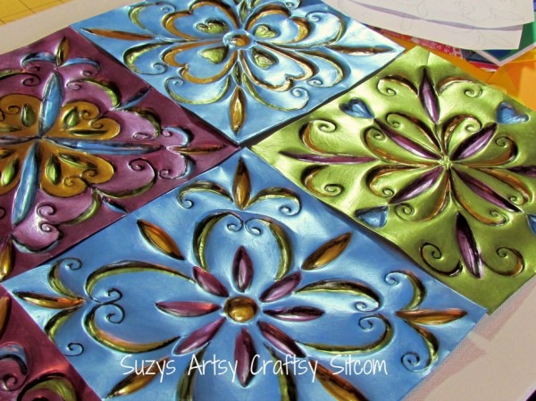 Faux Tin Tiles made from disposable cookie sheets