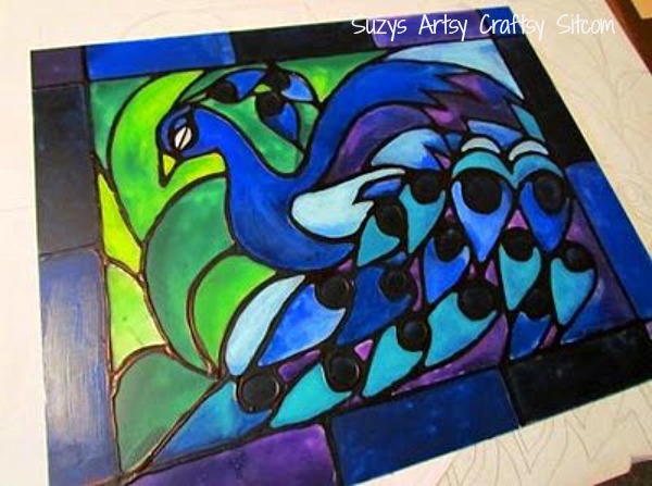 faux stained glass peacock
