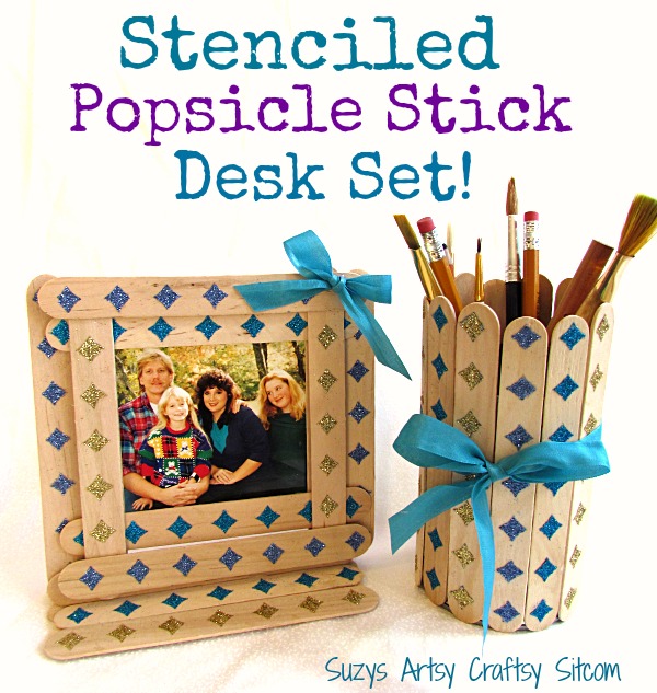 stenciled popsicle stick desk set