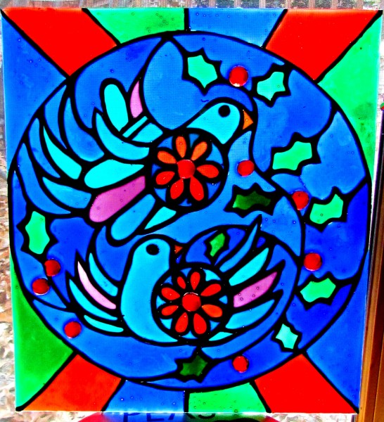 faux stained glass turtle doves