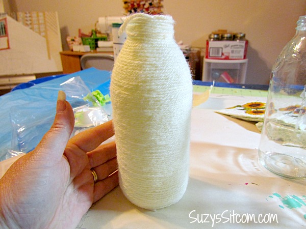 yarn wrapped bottle art