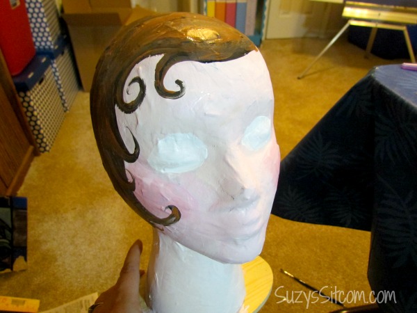 Styrofoam head mannequin markers, gold tacks acrylic painted