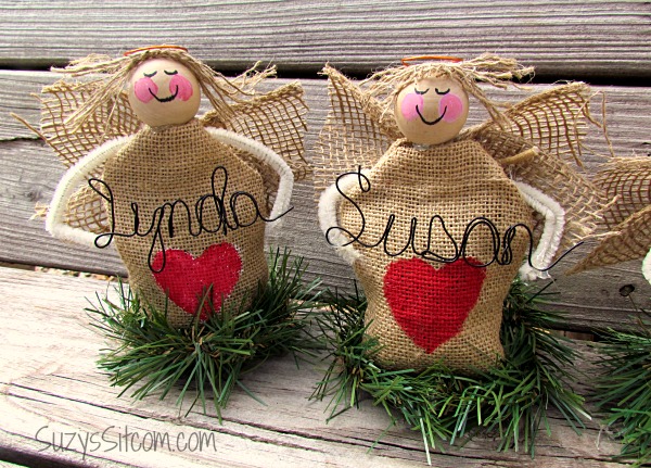 burlap angel place holders table setting